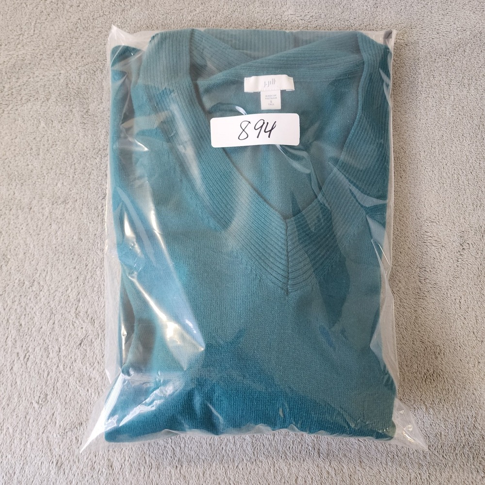 J Jill Top Women's Size Small Tall V Neck Sweater Pullover Teal Blue Minimalist - Picture 8 of 8